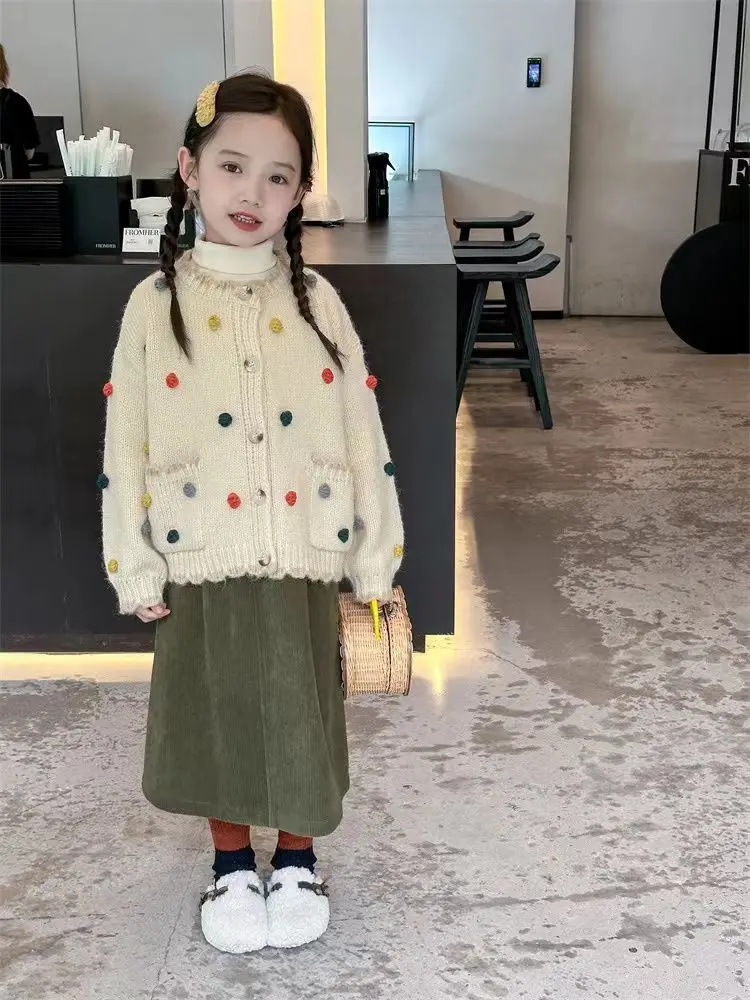 

Girls Sweater 2025 Autumn and Winter New Childlike Cute Baby Girl Knitted Cardigan Sweater Fashionable Korean