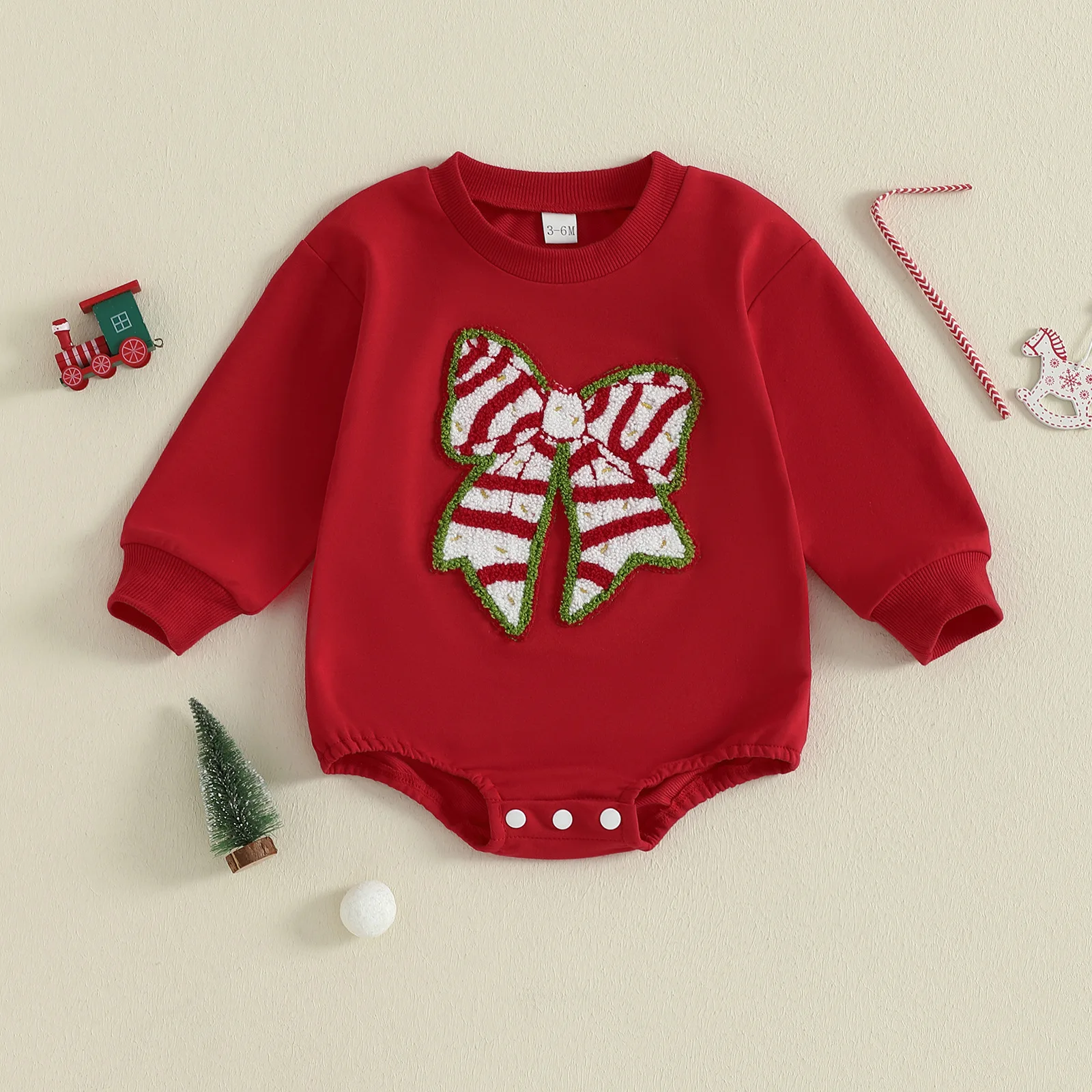 

2025 New Christmas Baby Bodysuit 0-18M Newborn Cotton Long Sleeve Romper Kids Cute Bowknot Print Xmas Festival One-pieces Outfit