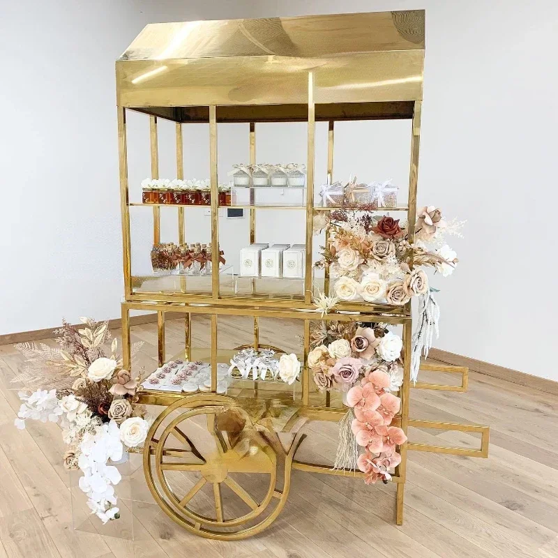 Stainless steel gold display candy dessert cart for baby shower