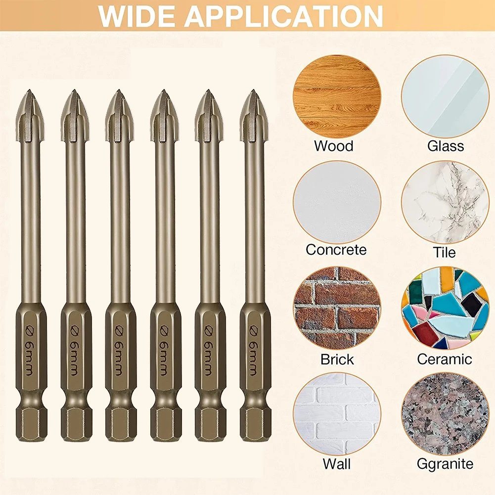 Wiertła do betonu murarskiego do szkła, ceramiki, płytek, cegieł, plastiku, drewna - wiertła do muru ze stopu twardego, otwornica do ścian, trzpień sześciokątny 3 mm do 12 mm