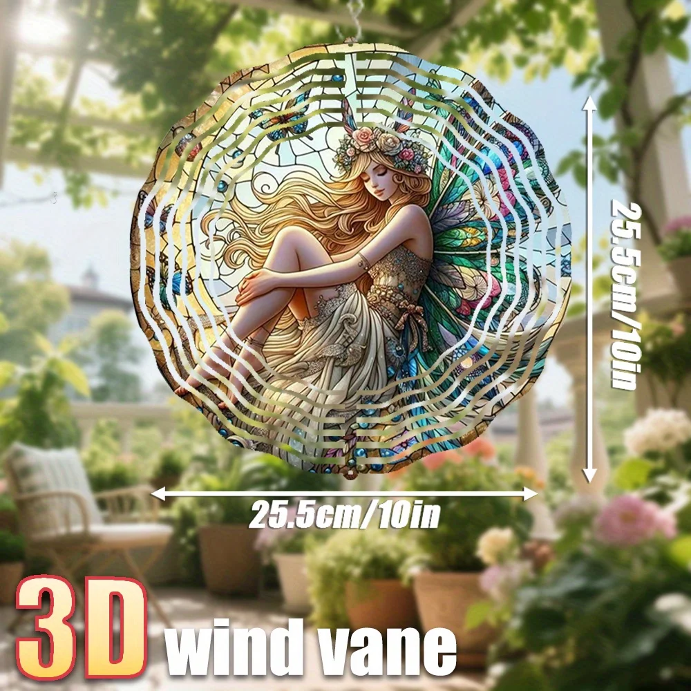 3D Dreamy Forest Fairy Wind Spinner - Colorful Wings 10 Inch Metal Art with 360 Swivel Hook for Garden All Season Gift
