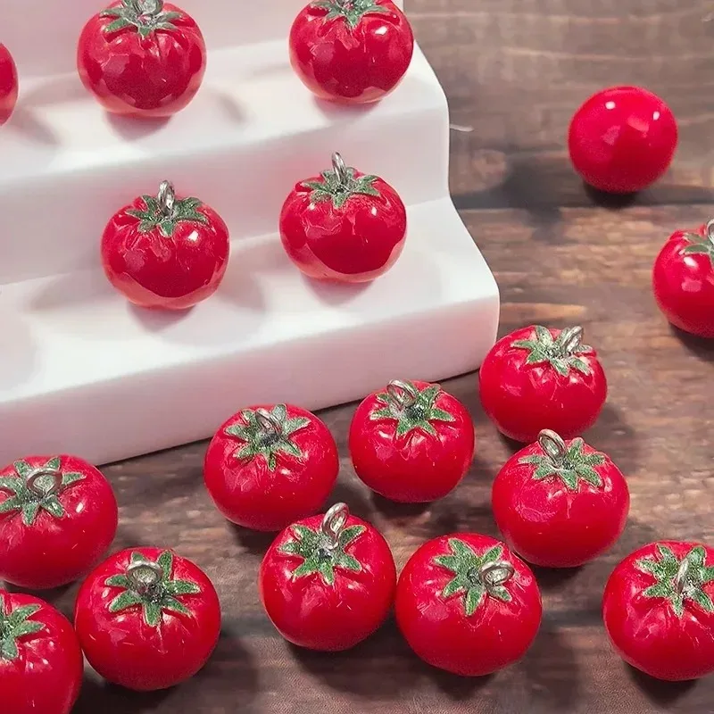 Cute 3D Simulation Tomato Vegetable Resin Charms 10PCS Funny Food Pendants Craft Accessories For Earring Necklace Keychain Decor