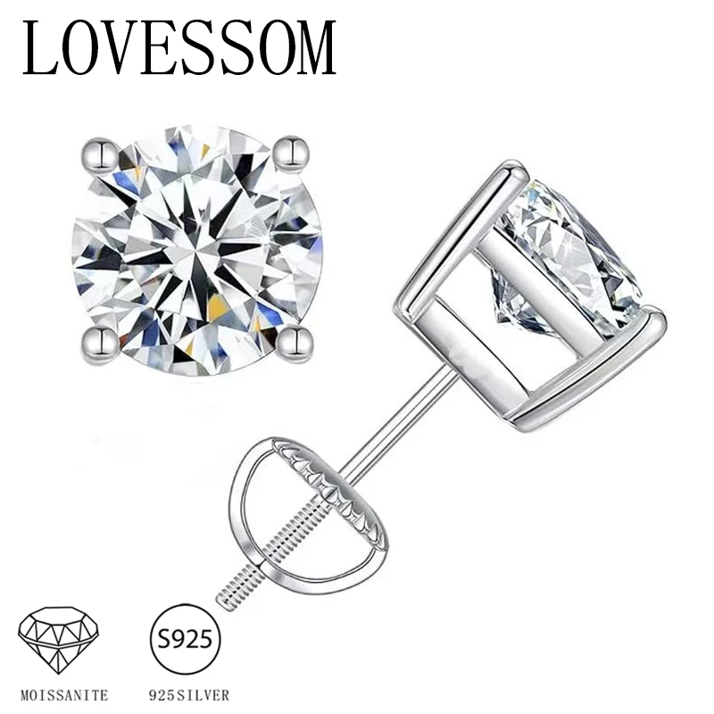 

Пара серег с четырьмя зубцами из стерлингового серебра 925 пробы с муассанитом, простой осенне-зимний праздничный подарок для мужчин и женщин.