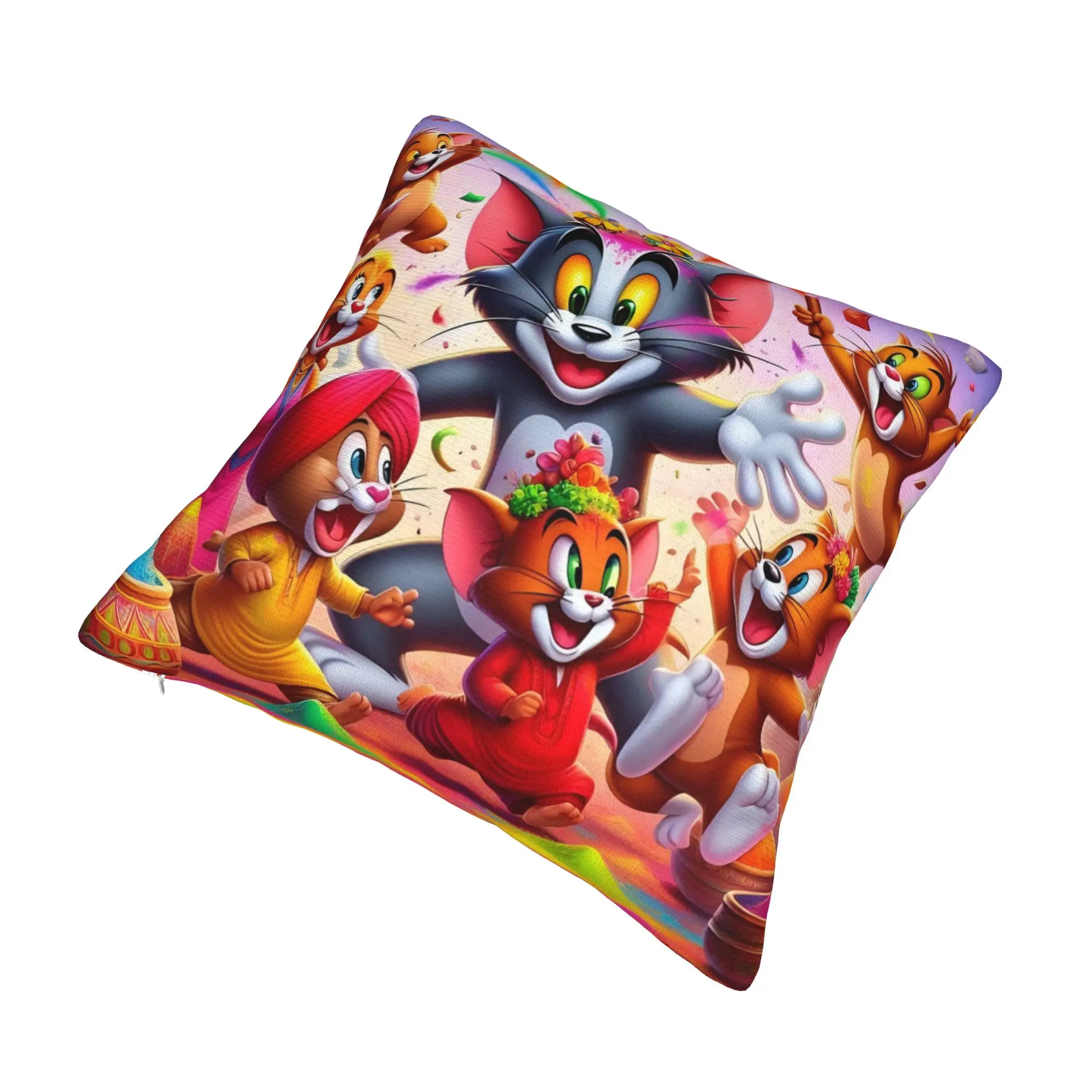 Tom And Jerry Enjoy Holi Kawaii Cushion Cover 45x45cm Cartoon Anime  Soft Modern Pillow Case for Car Sofa