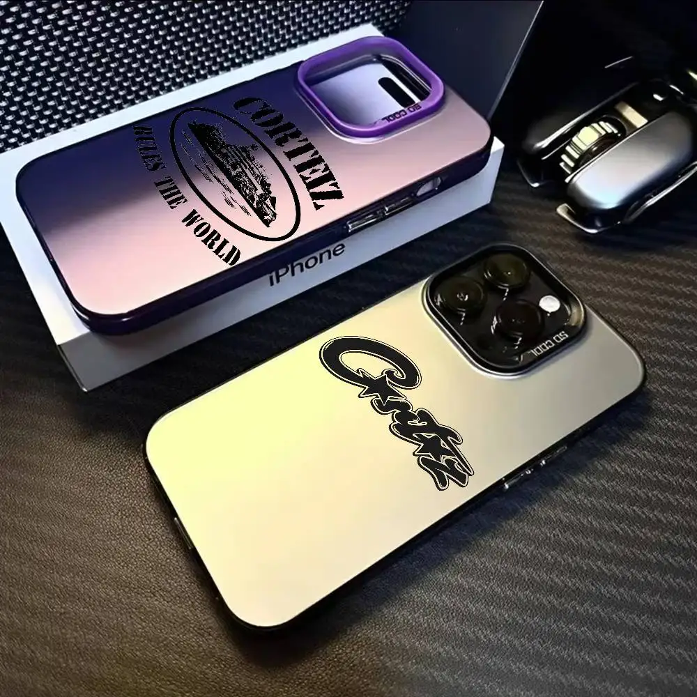 Casing HP iPhone 16 15 14 13 12 11 Pro Max Desainer Matte Laser Aurora Funda dengan Logo Merek Fashion C-Corteizs