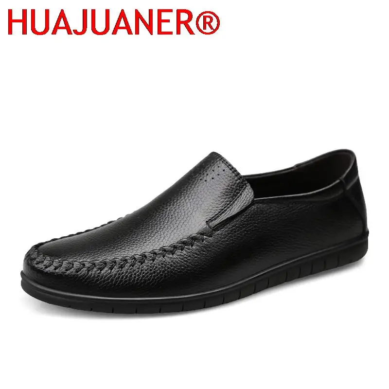 Mens Loafers Genuine Leather Shoes Men Business Soft Casual Shoes Man 2024 New Male Driving Footwear Black Brown Slip-on Flats