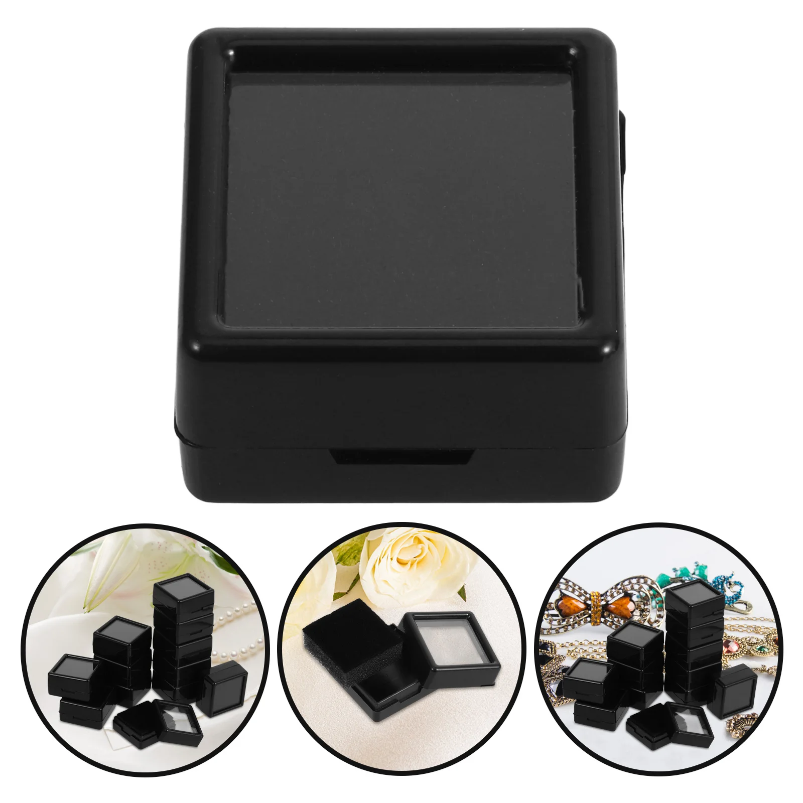 

12pcs Jewelry Box Clear Acrylic Display Case Black Abs Storage For Gemstones Diamonds Rings Necklaces Coins Trinkets Small