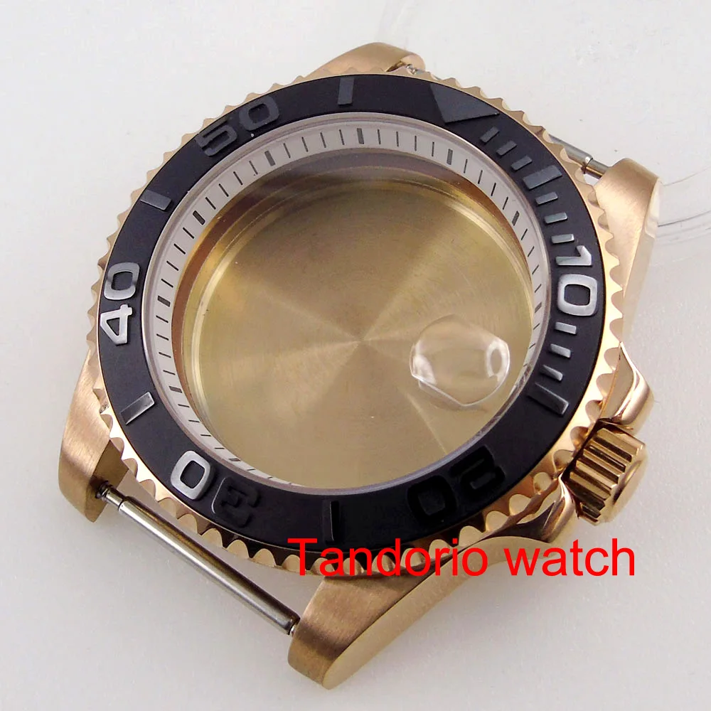 40mm Fit NH35A NH36A Rose Gold Coated Watch Case Ceramic Bezel Insert Date Windown Unidirectional Bezel