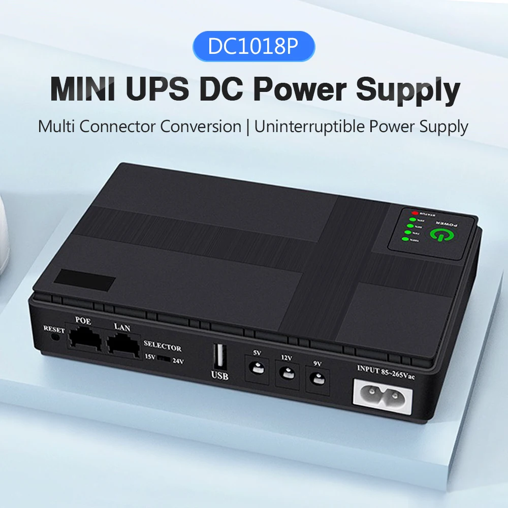 1018P DC Uninterruptible Power Supply UPS Router 5V 9V 12V 15V 24V Built-in Adapter 10400mah Backup Power Supply