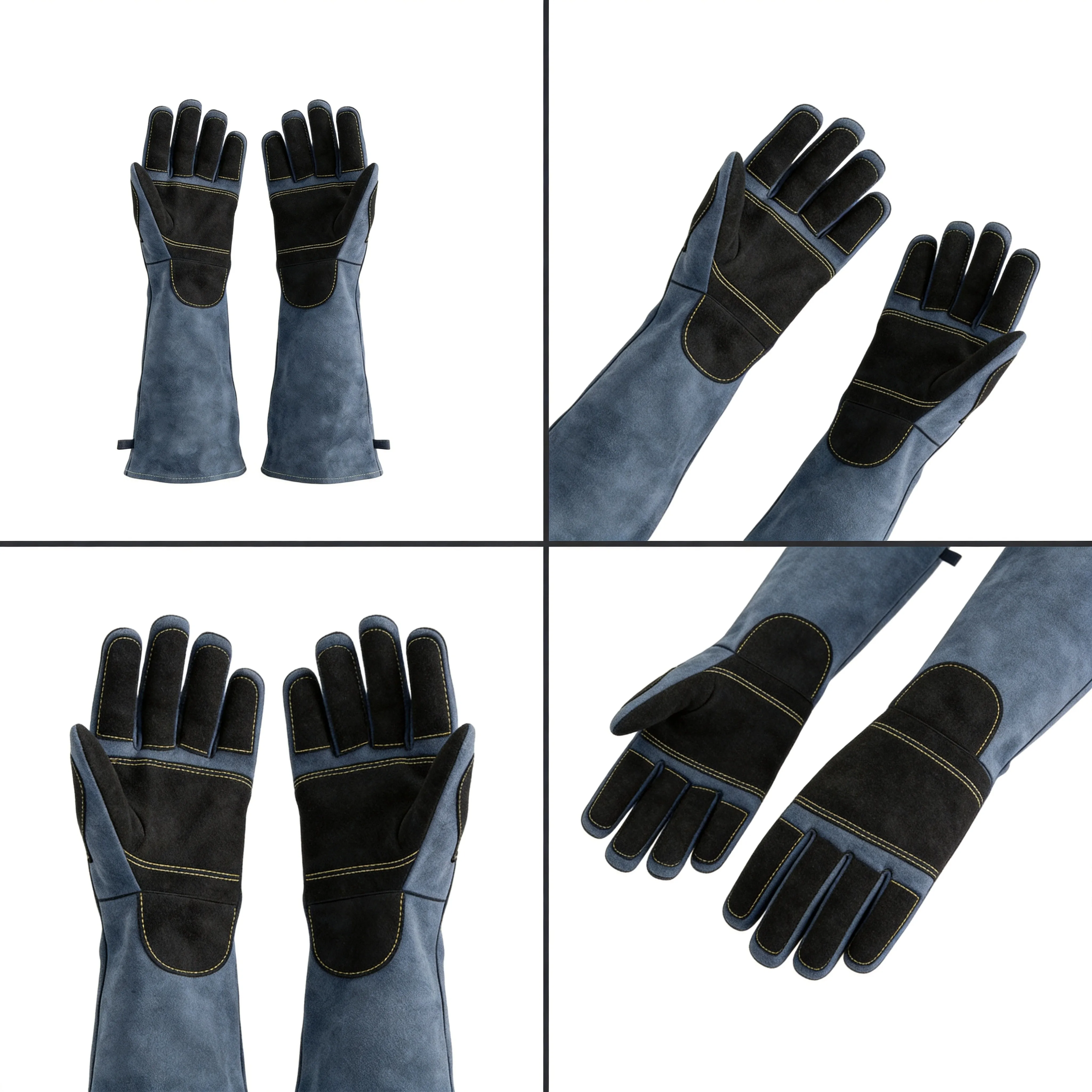 Cowhide Leather Welding Gloves 60cm Heat-Proof, Thick Wear Resistant BBQ Gloves For Oven Fireplace Stove