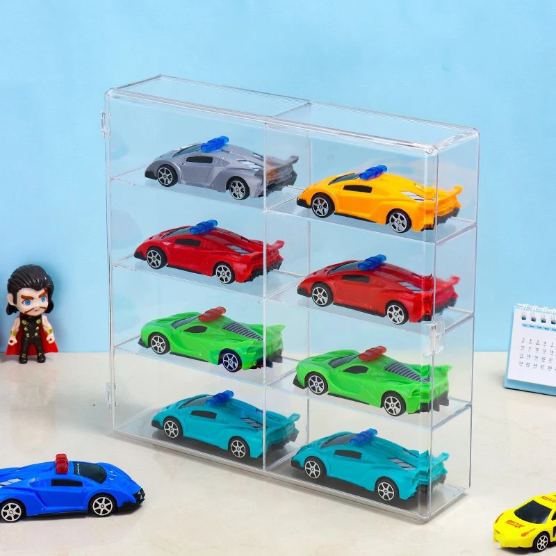 1 szt. Pudełko ekspozycyjne na samochody w skali 1:64 z akrylu, przezroczyste pudełko do przechowywania modeli samochodów, montowane na ścianie bez wiercenia, na półkę do szafki na zabawki.