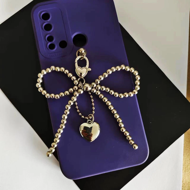 Doce bowknot coração chaveiro pingente adorável frisado pendurado decorações chaveiro charme telefone cordão telefone charme saco pingente