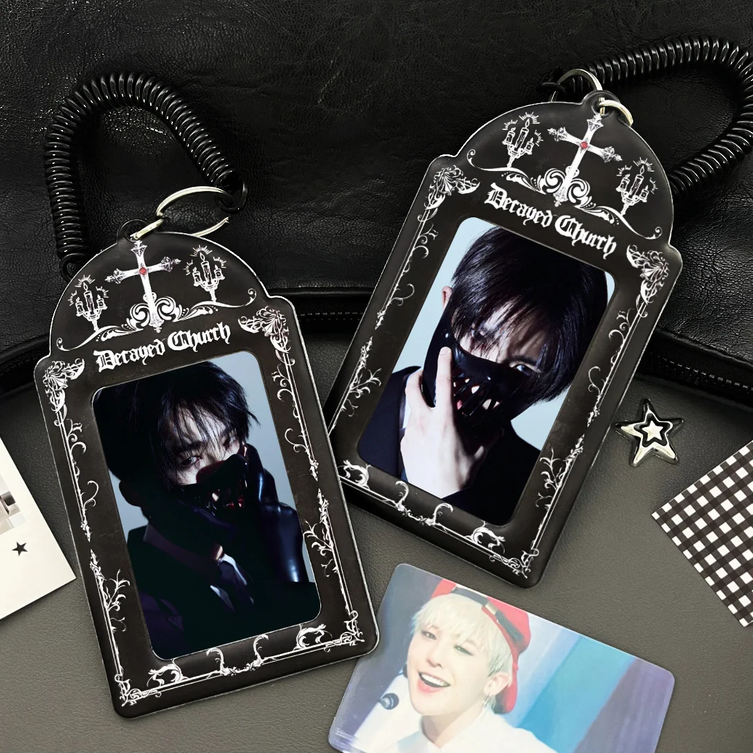 Dark Gothic Style Photo Card Holder, Kpop En New Album Photo Card Holder, Gothic Cross Photo Card Holder, Star Chasing Idol Photo Card Storage, Pu Material, Suitable for 3-3.5inch Polaroid Photo Card Storage Display