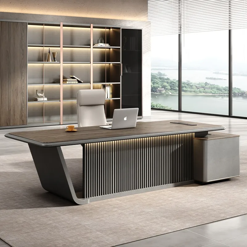 function high-end luxury Italian style office furniture LED boss desk lightweight luxury CEO desk