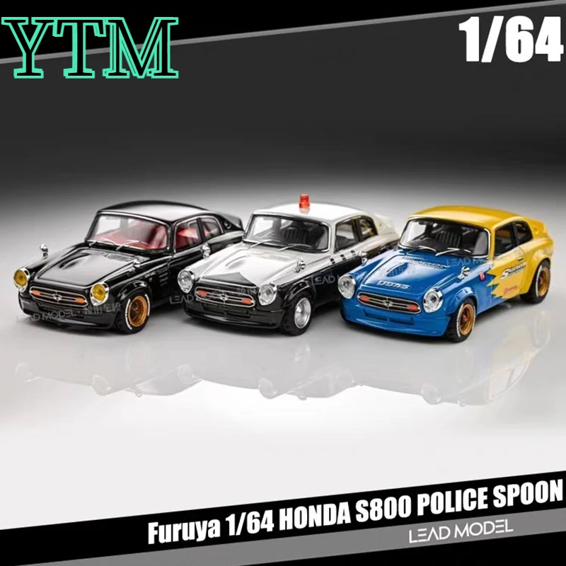 YTM 1/64 Resin Honda S800 Police Office Spoon Custom Edition Simulation Car Model Collectibles Adult Ornaments