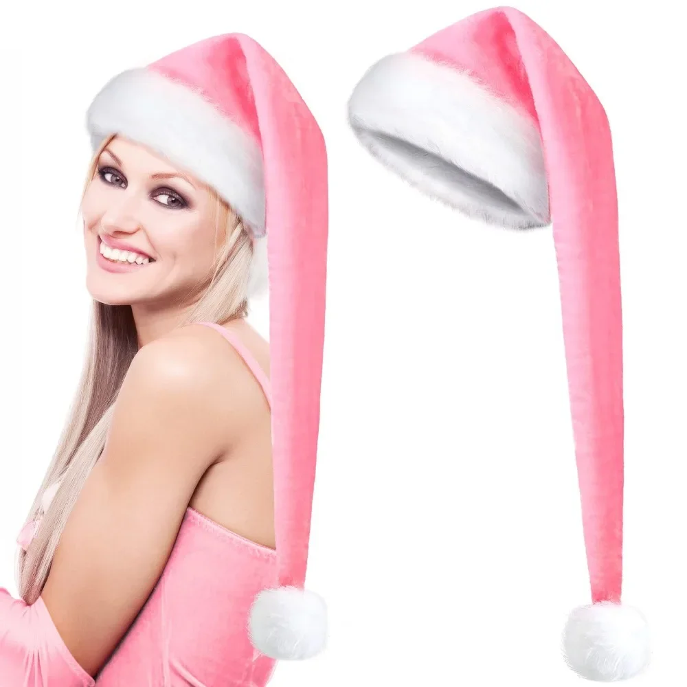 Extra Long Velvet Christmas Hat for Adults & Kids, Soft Thickened Santa Claus Cap, Unisex Xmas Party Headwear
