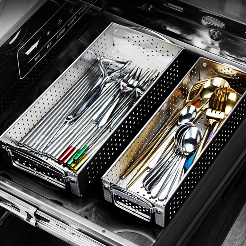 JUSTINLAU Stainless Steel Cutlery Box Chopstick Holder Kitchen Tableware Drainer Home Chopsticks Spoon Knife Fork Storage Box