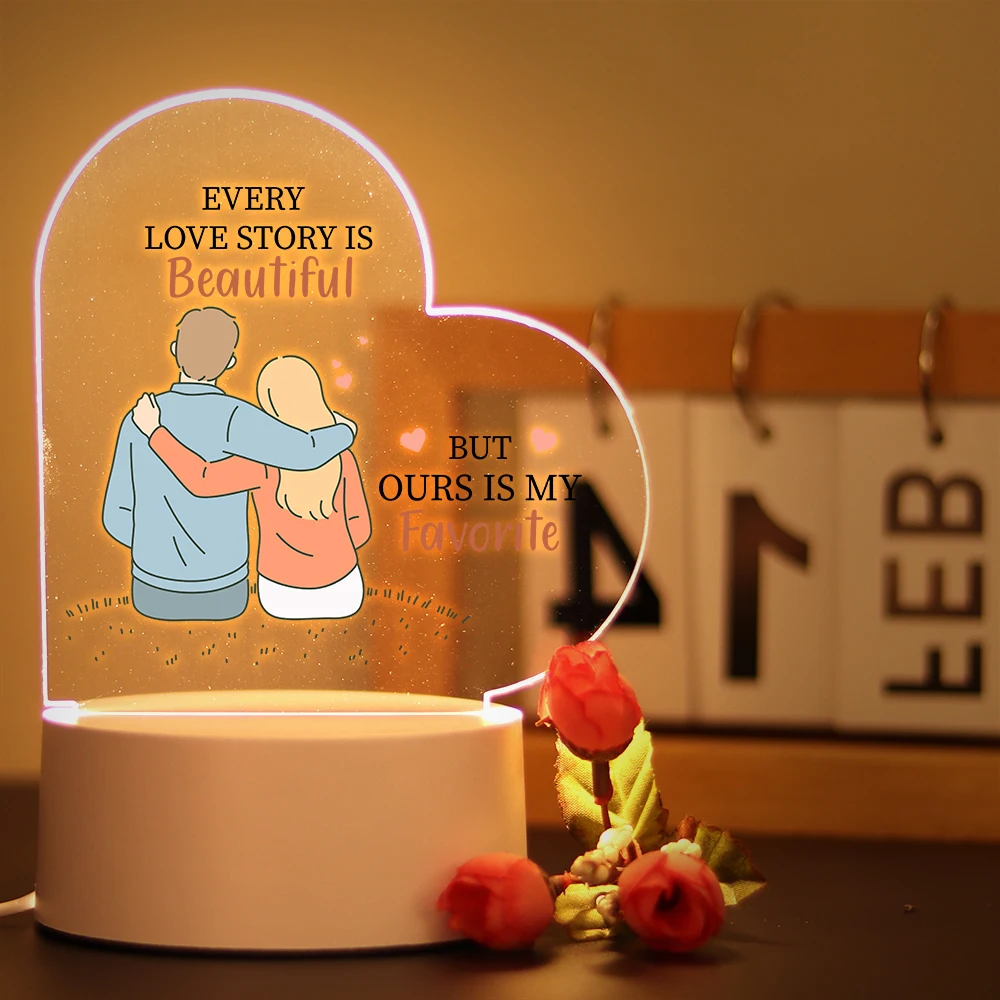 Veilleuse de chambre à coucher Love, offrez-la à votre petit ami, petite amie, escales USB, lampe de table