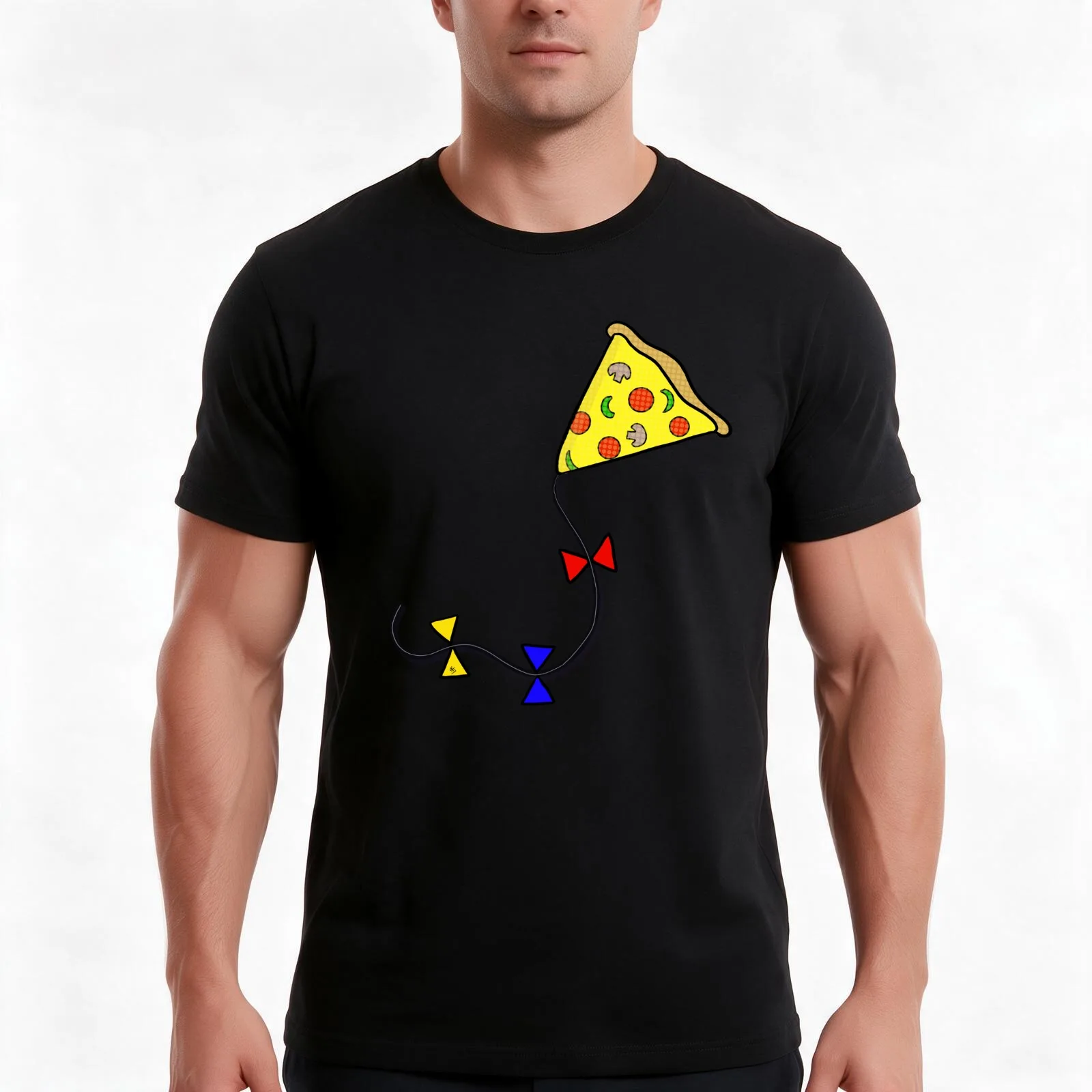 Pizza Kite T-Shirt, Summer Casual Cotton Tee, Oversized Streetwear Tops, Vintage Graphic Print, Loose Fit Short Sleeve