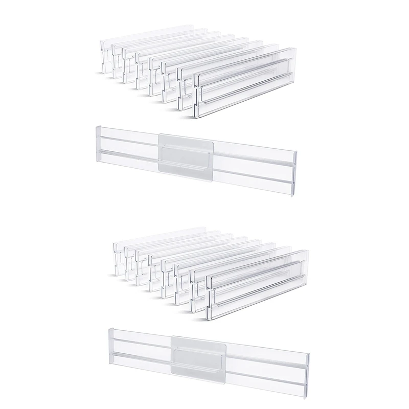 Drawer Dividers 16 Pack, Adjustable 3.2 Inch High Expandable From 11-20.6 Inch Kitchen Drawer Organizer, Clear Plastic