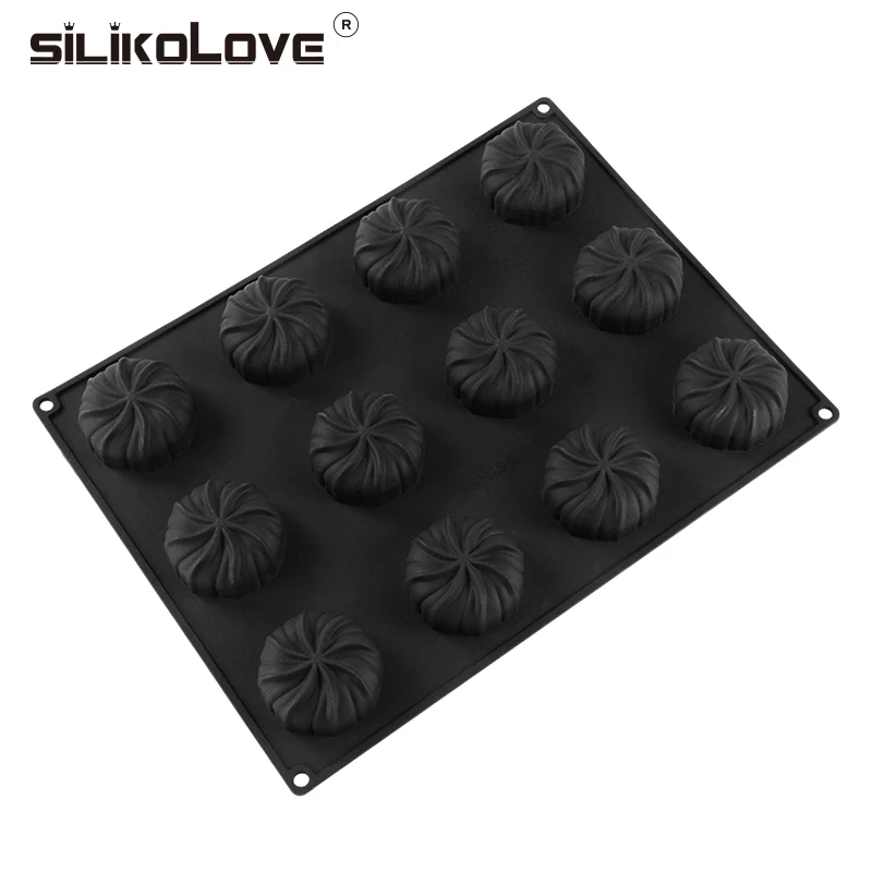 SILIKOLOVE 12 Cavity Spiral Pumpkin Cake Mold Silicone Baking Mold Holloween Molds Mousse  Pudding Pies Brownie Dessert Mould