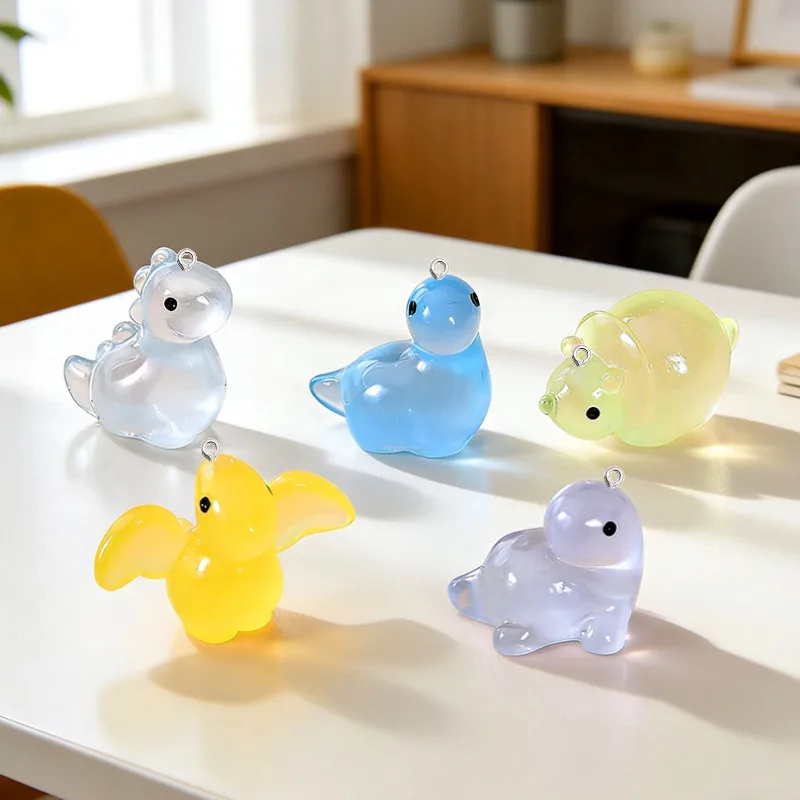 10Pcs Cute Luminous Transparent Dinosaurs Resin Charms Pendants for DIY Jewelry Keychain Earring Necklace Clothing Accessories