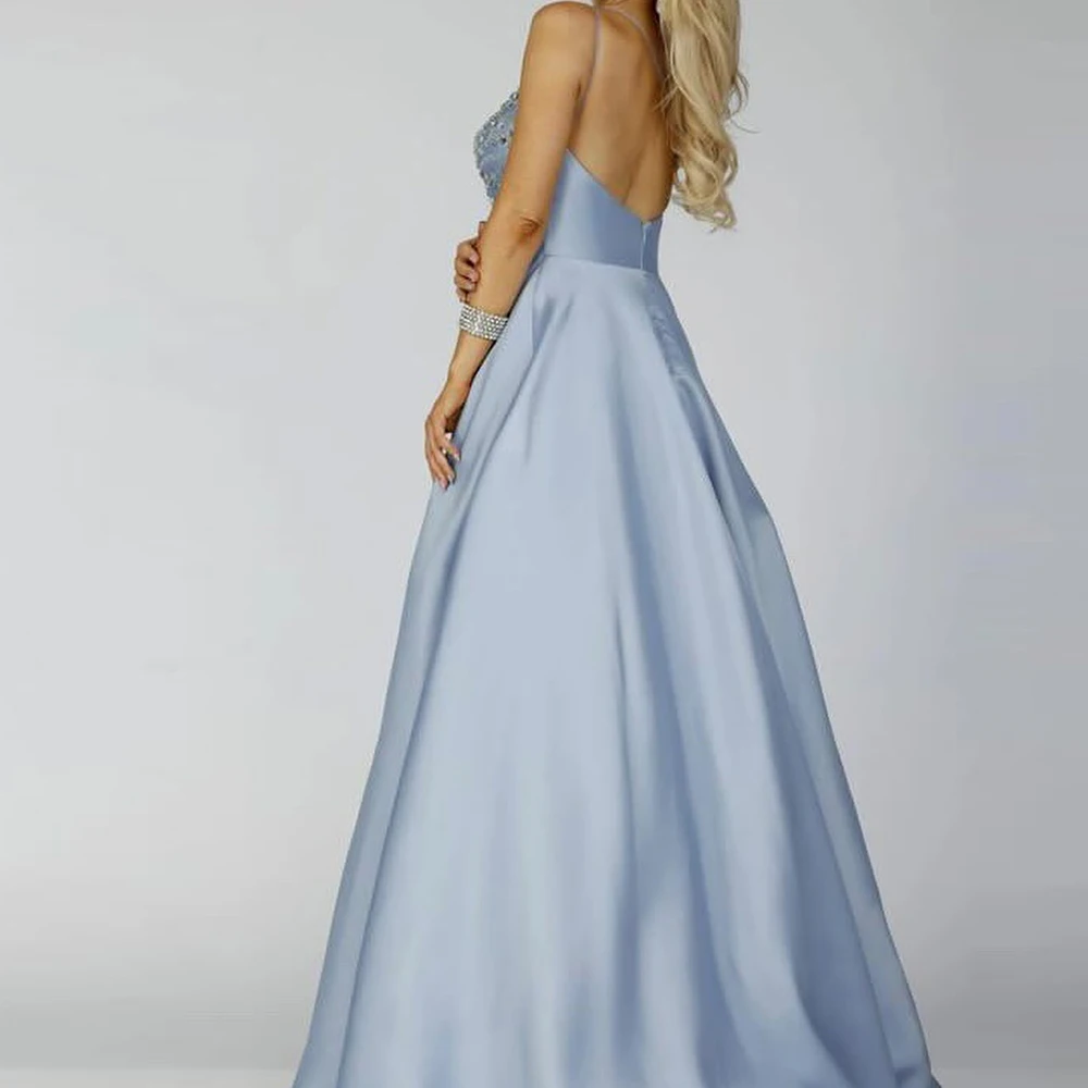 Customized Exquisite Pleats Crystal One Shoulder Evening Dresses Temperament A-Line Strapless Satin Blue Party Gowns فساتين سهرة