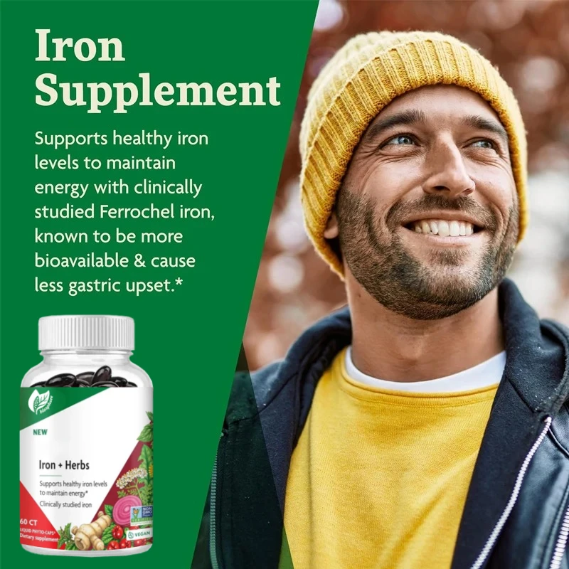 

Iron+Herbal Vegetarian Iron Supplement Non-GMO Gluten-Free Soy-Free Healthy Energy Support