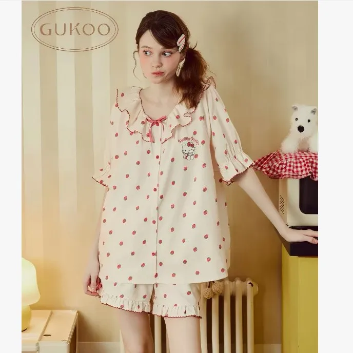 New Hello Kitty Summer Pajamas Set Women Girl Sleepwear Cartoon Anime Summer New Cute Lightweight Comfort Breath Short Sleeve view 2