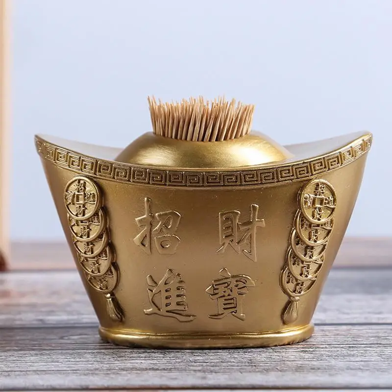 Toothpick Holder Chinese Ingot Toothpick Case Resin Toothpick Holder Decorative Toothpicks Case For Teeth Cleaning Home Desk