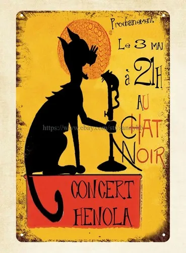Ideas de decoración para habitaciones, arte de Le Chat Noir, cartel metálico de gato negro