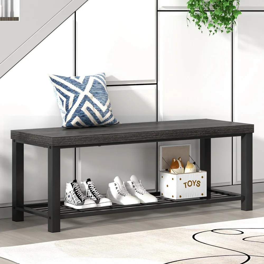 مقعد تخزين الأحذية الحديث مع رف معدني، أثاث المدخل على الطراز الصناعي لغرف النوم والممرات وغرف المعيشة #4