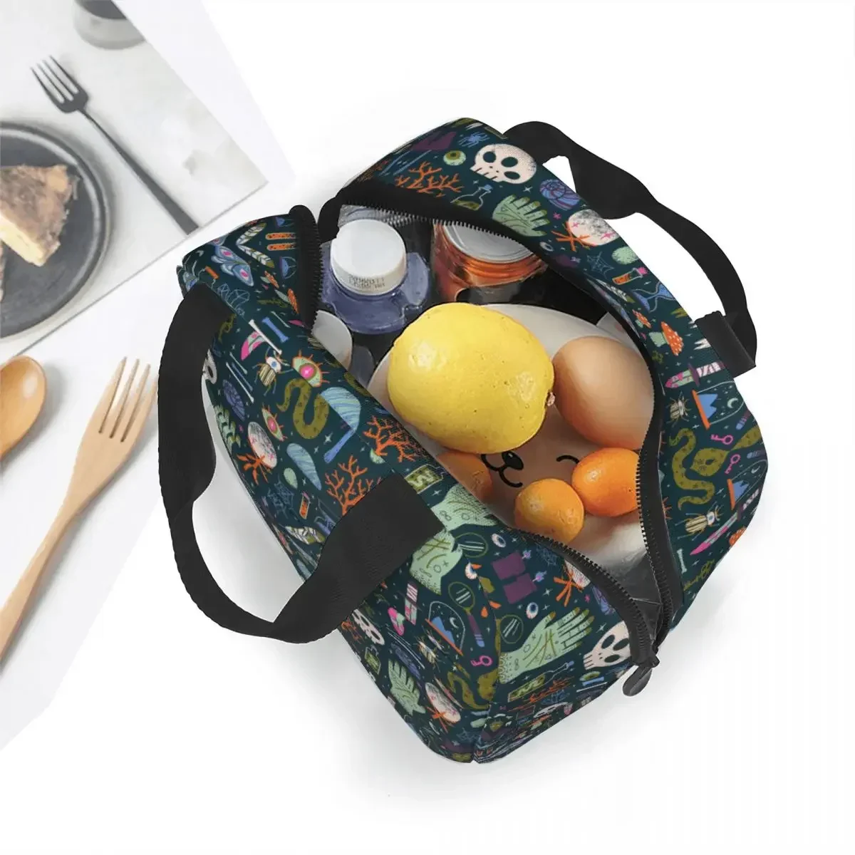 Halloween Retro Mystery Insulated Lunch Bags Skull Nazar Boncugu Theology Lunch Container Cooler Bag Tote Lunch Box Bento Pouch