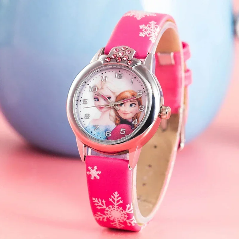 Elsa Princess Kids Watches Leather Strap Cute Children\'s Cartoon Wristwatches Gifts for Kids Girl Frozen Clock Elsa Watch Girls