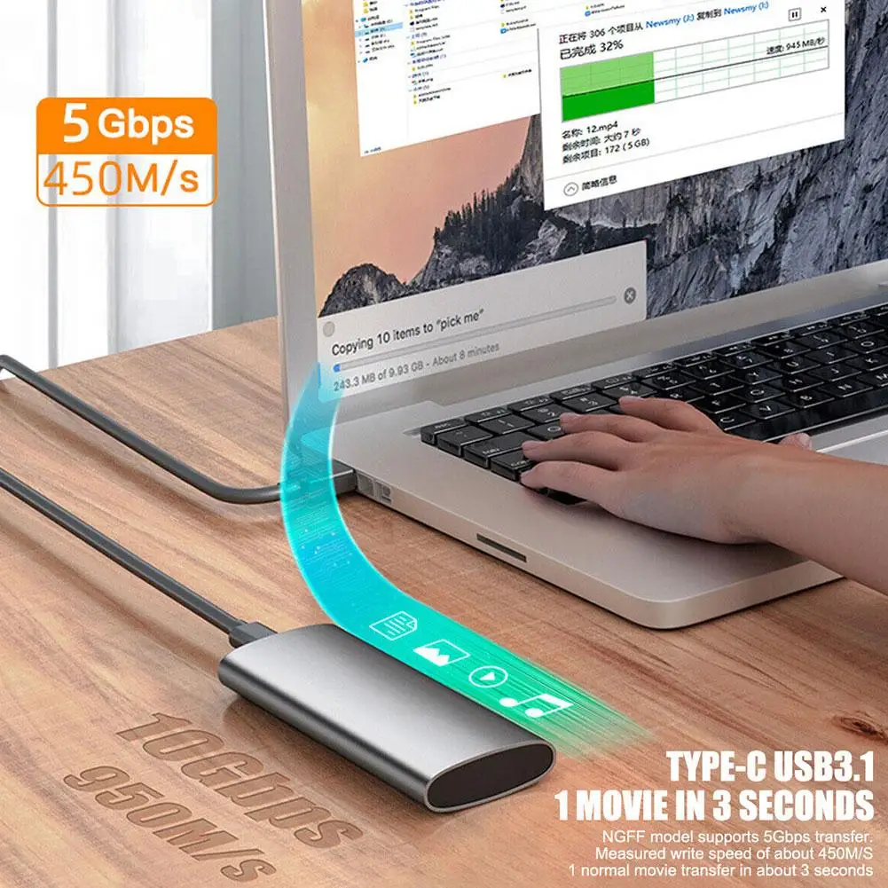 M2 NVMe SSD Case 5Gbps M.2 NGFF To USB 3.1 External SSD Enclosure Adapter Type-C 3.1 Solid State Drive for 2230/2242/2260/2 Y1O5