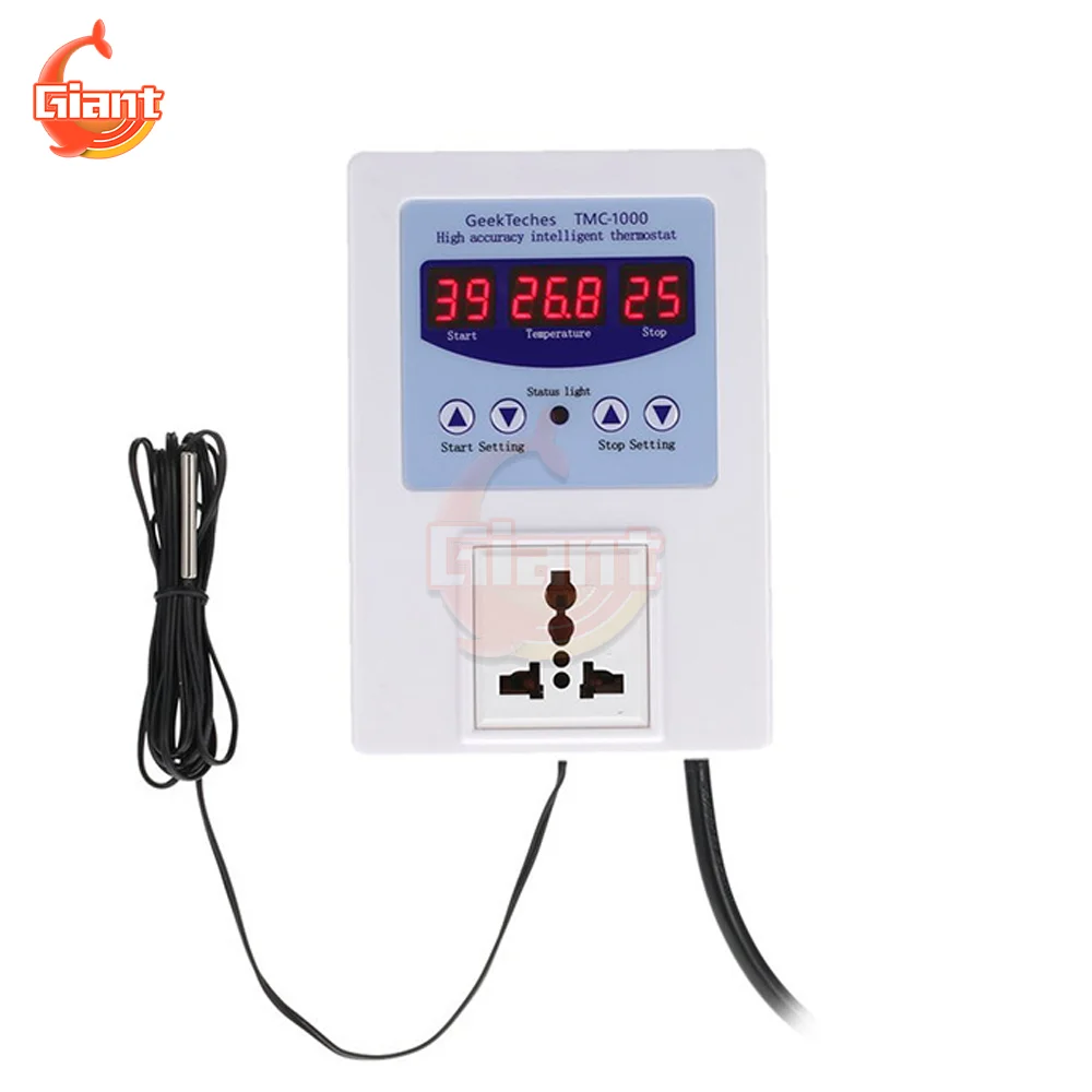 Controlador de Temperatura Digital Aquecimento Inteligente Sensor de Refrigeração Termostato Display Led Soquete de Controle de Temperatura Tmc1000