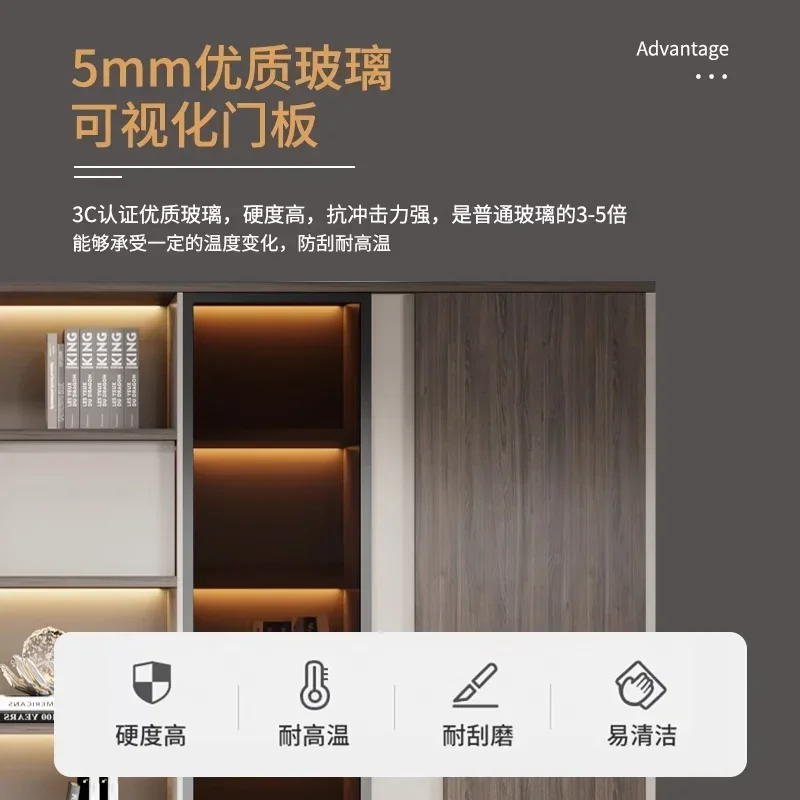 Premium  Advanced file wooden cabinet, office boss's desk, bookshelf background with lock, glass bookshelf