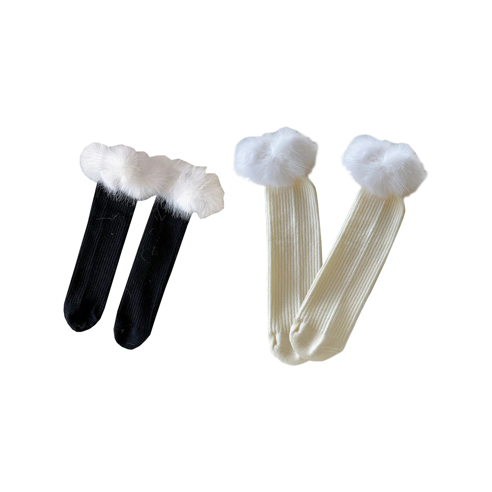 

Black and white two-color feather lace mid-calf socks for women