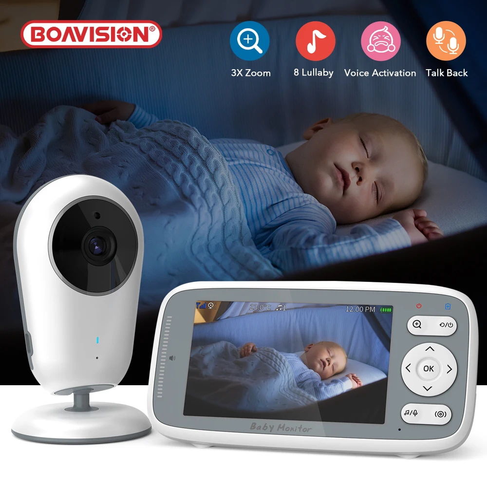 

4-дюймовая видеоняня, камера с 3-кратным цифровым зумом, умный домашний помощник, двустороннее аудио, автоматическое ночное видение, 720P, HD-камера безопасности