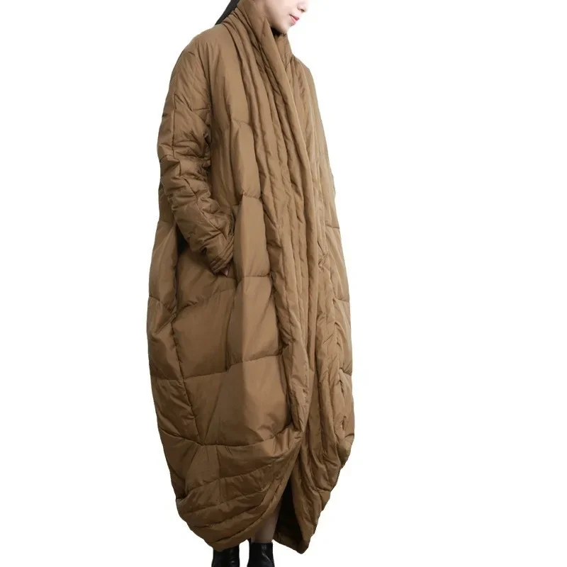 Winter Übergroße Lose 90% Weiße Entendaunen-Jacke Langer Mantel Wasserdichte Daunenjacke für Damen Dick Lässig Zen-Inspirierte Eleganz