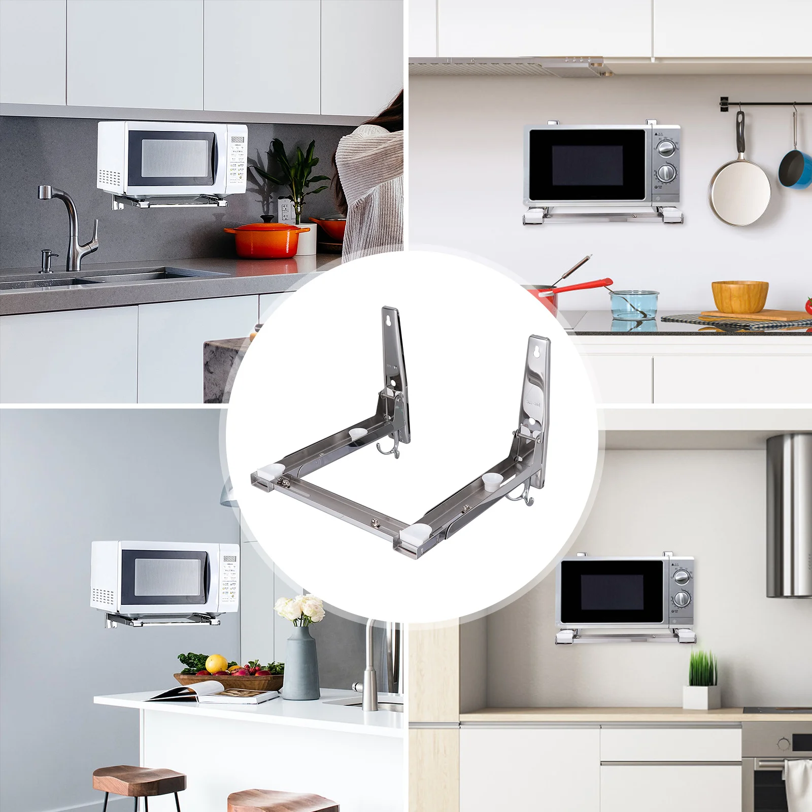 

Wall-Mounted Microwave Oven Holder Stainless Steel Telescopic Foldable Retractable Kitchen Storage Shelf Strong Bearing Capacity