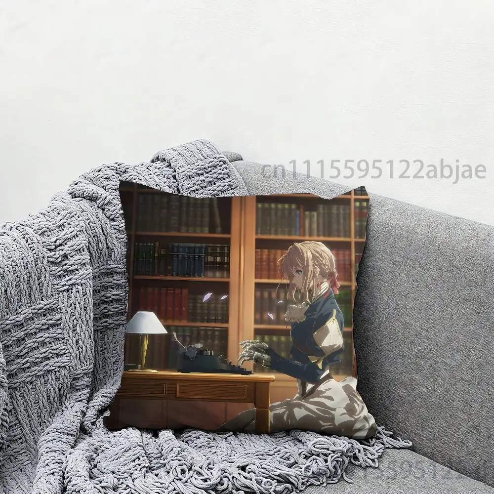 Anime V-Violet Evergarden Throw Pillow Case Decoration Bed Custom Square Pillowcase Pad Cover