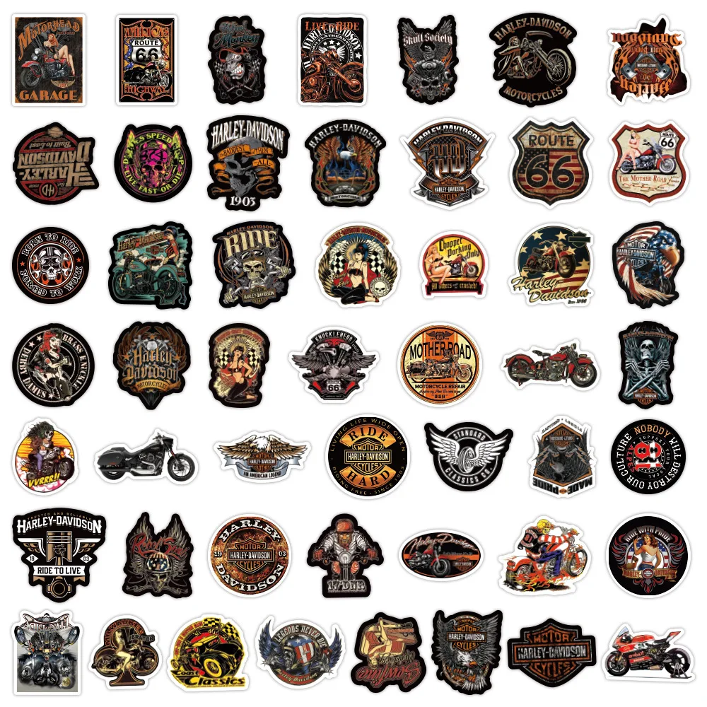 50pcs Hipster Cool Motorcycle Retro Personalized Graffiti Sticker DIY Bike Skateboard Helmet  Harley Motorbike Stickers Gift