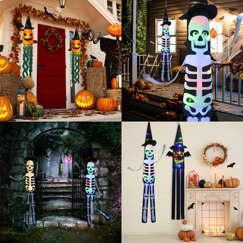 

Halloween LED Glow Skull Pumpkin Flag Flashing Light Party Up Glowing Garden Yard Ornament Lamp Horror Props Home Bar Decoration