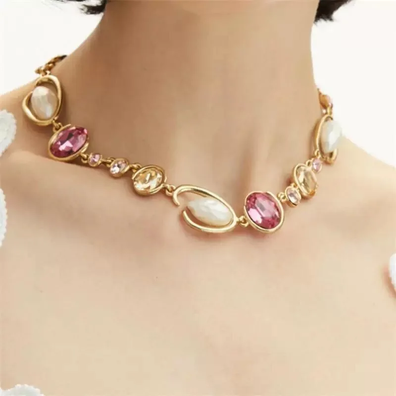 

European and American Fashion Gorgeous O-Ring Choker Crystal Pendant Necklace, Women Long Layered Chain Shiny Evening Jewelry Cl