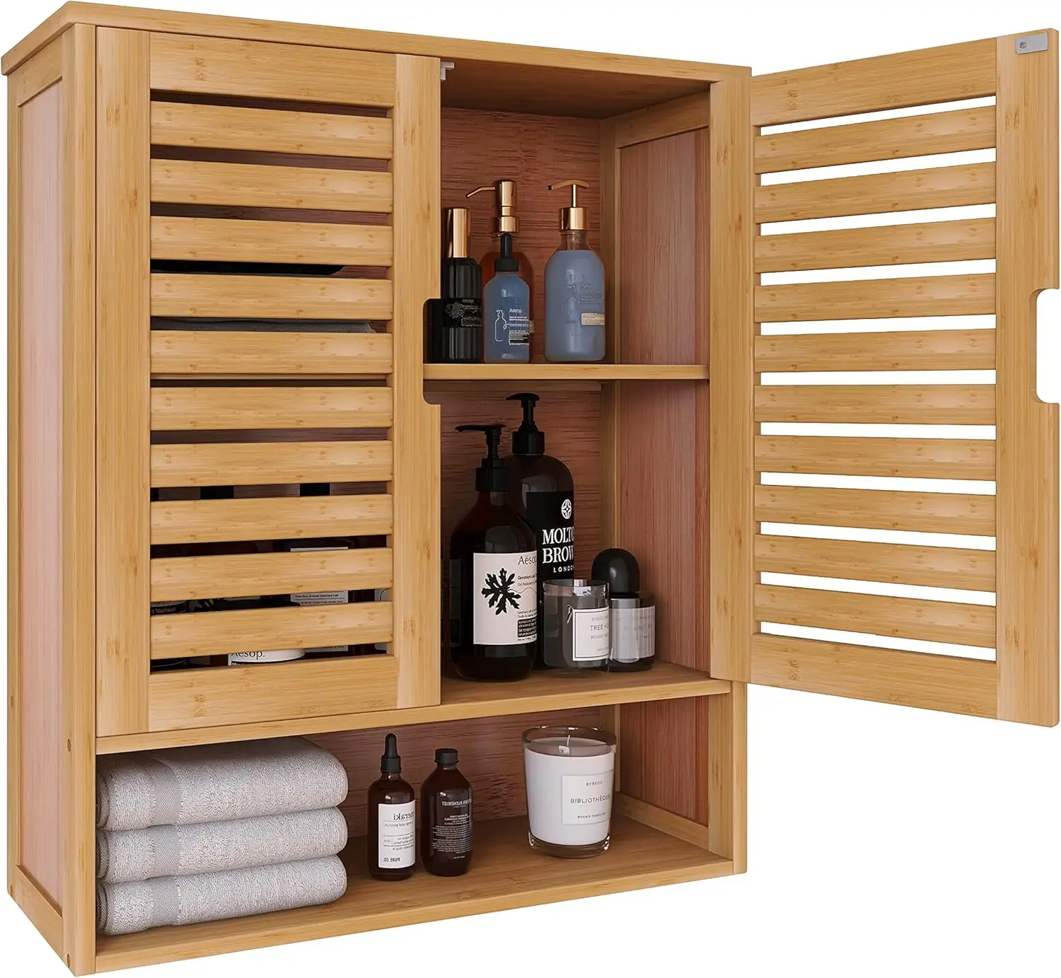 

Bathroom Cabinet Wall Mounted, Bamboo Over-The-Toilet Storage Organizer, Space Saver Medicine