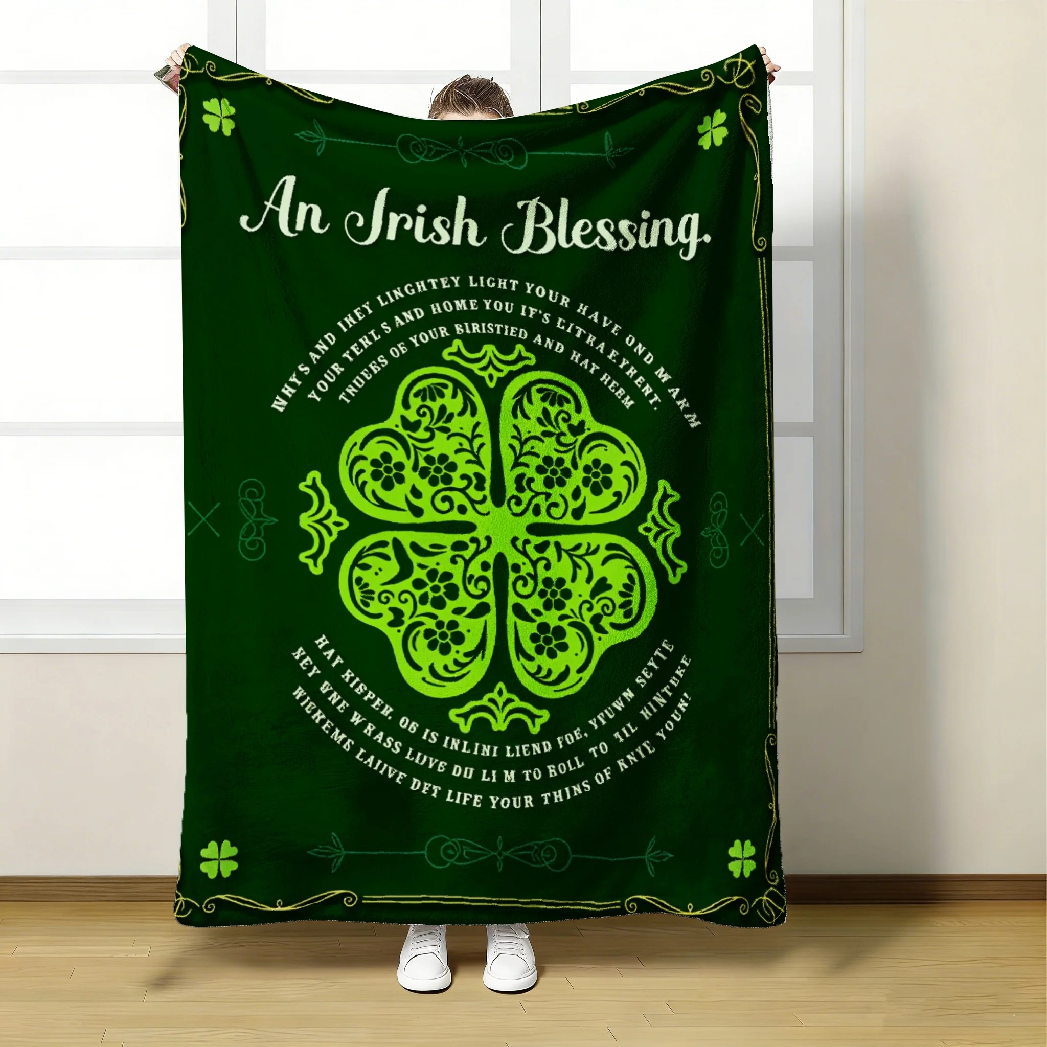 1 Stück Irish Blessing Clover Vable Überwurfdecke, weiche, leichte Ganzjahresdecke für Couch, Bett, Büro und Reisen, ideal, 280 g/m²