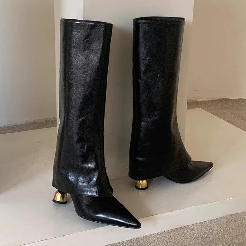 

Autumn and Winter New Solid Color 6.5CM Strange Style Pointed Toe Women Long Boots 2025 Fashion Female Booties Designer Shoe 42