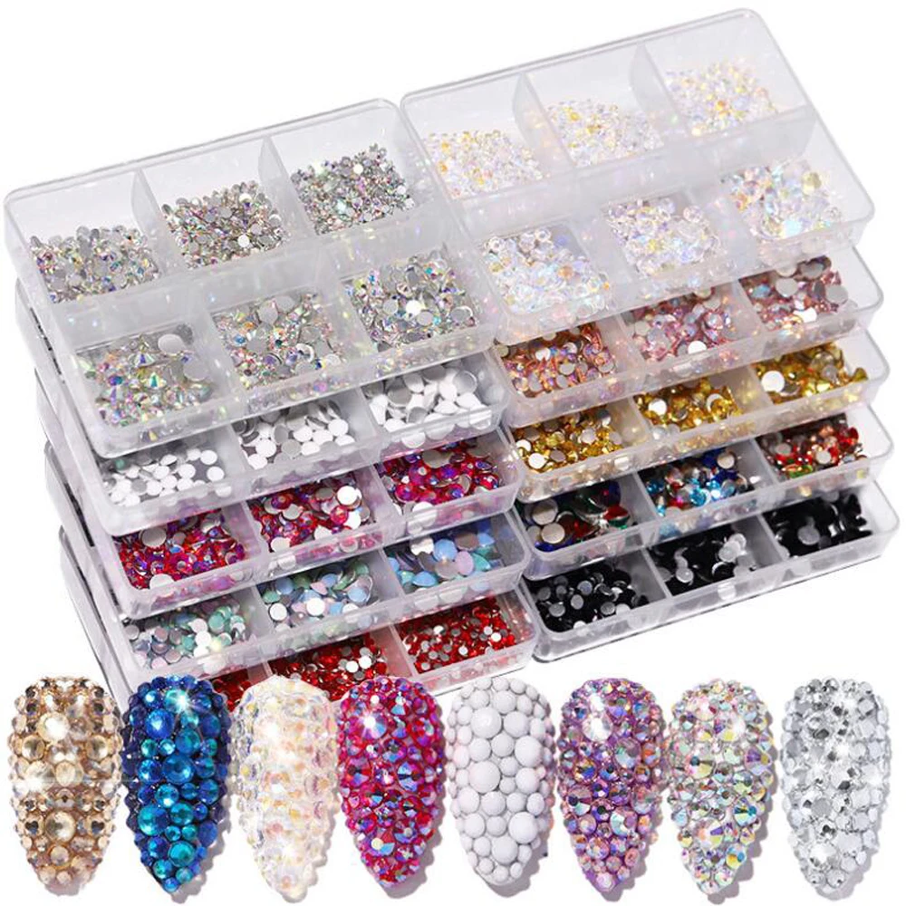 Nail Art Diamond Decorations Sets 6 Grid Mixed Color Nail rhinestone DIY Manicure Creative Art Jewelry Nail Accessories