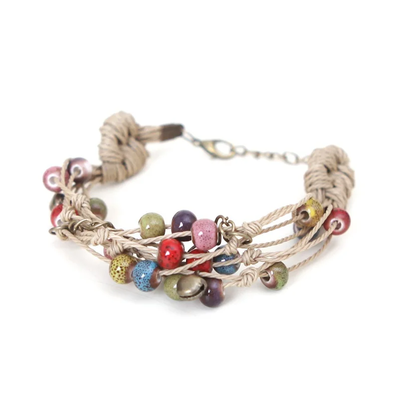 New Fashion Bohemia Handmade Multi-layer Knitted Ceramic Beads Bracelets for Women Girls Lovers Gifts